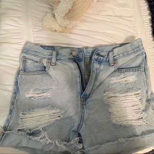 light wash ripped jean shorts